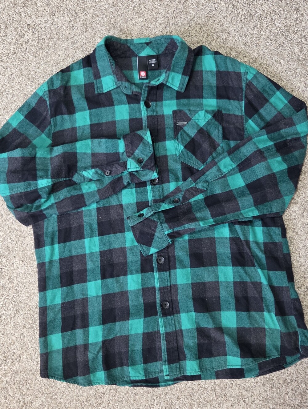 Y2K‎ Element Men’s XL Black Green Plaid Flannel Button Up Shirt Skate